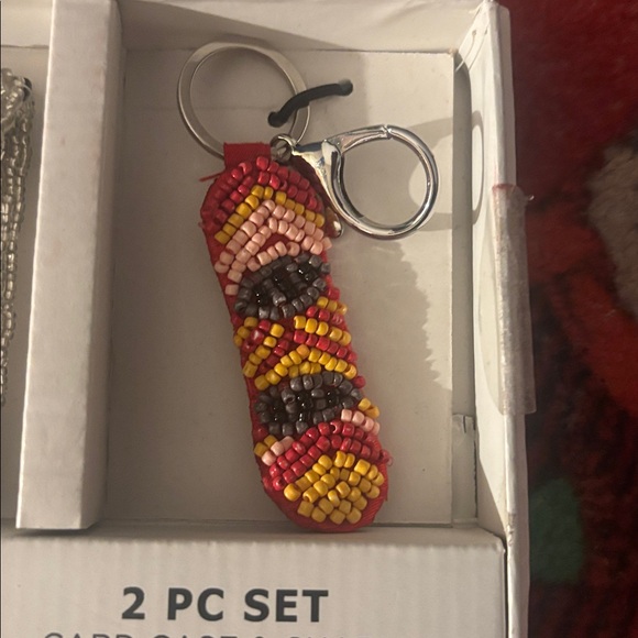 Rachel Zoe Gold Beaded Card Case & Beaded Charm with Red and Yellow Accents - Picture 3 of 4